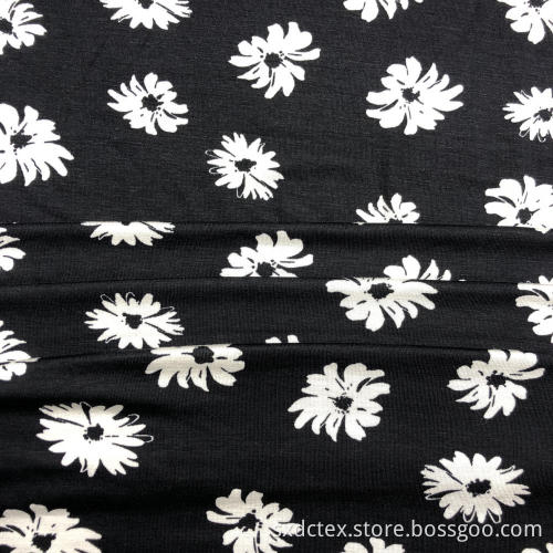 Black Floral Knitted Viscose Single Jersey AOP Fabric